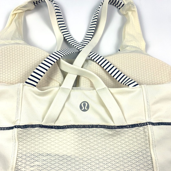 Lululemon Energy Tank Hyper Stripe Angel Wing Sz 4 Ivory Minimal Signs of Wear - Picture 8 of 10